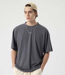 T-shirts pour hommes de marque personnalisée avec motif uni en coton/fibre de bambou, manches courtes, design décontracté - Product Image 3