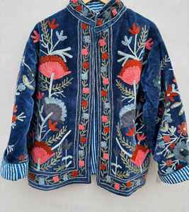 Vestido de playa de Invierno para mujer Premium, chaqueta corta bordada Floral Suzani con relleno de algodón, decoración de flores, regalo para ella - Product Image 1