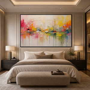 Dipinto Astratto Colorato con <span class=keywords><strong>Riflessi</strong></span> Urbani, Decorazione Moderna Dipinta a Mano, Minimalista per Arredamento Interno Soggiorno - Product Image 4