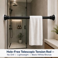Tringle de Douche Télescopique Noire Sans Perçage, Barre à Tension Ajustable 50-80 cm pour Salle de Bain