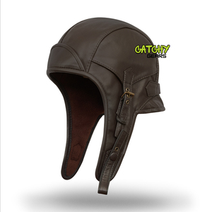 Classic Black <b>Leather</b> Aviator <b>Hat</b> with Ear Flaps & Adjustable Strap - Product Image 3