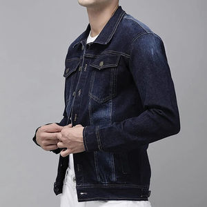 2024 Men's Custom High Street Style Canvas Denim Jacket Authentic Stretch Long Sleeve Oversized Jean Pockets Button Design for - Product Image 5