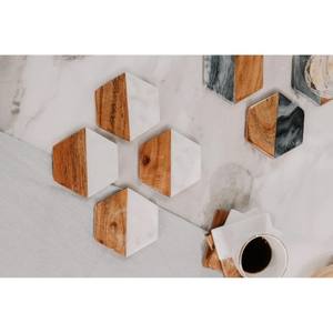 walnut coasters Elegant Marble and Mango Wood Hexagon Coaster Set Home <b>Decor</b> <b>Accent</b> Modern Geometric Marble Wood Coasters - Product Image 4