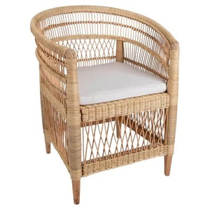 Chaise baril en rotin naturel tissé à la main avec coussins Fauteuil Boho moderne pour intérieur et extérieur - Product Image 1