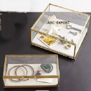 Juego de 2 joyeros decorativos hechos de marco de metal con caja de vidrio Cajas de almacenamiento de joyas de diseño maravilloso Proveedores al por mayor - Product Image 6
