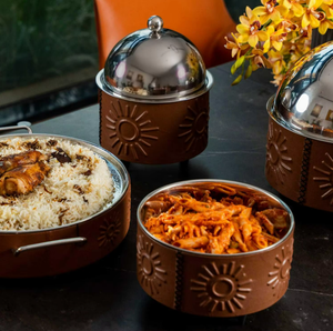 Plat de service pour fondue en acier inoxydable avec couvercle, design bohème, écologique, durable, isolé thermiquement, diamètre 33 cm - Product Image 4