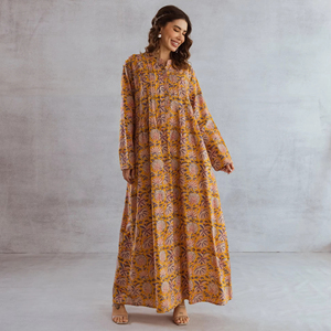 Venta al por mayor 2025 Vestido abaya de viscosa informal para mujer Vestido estampado de manga larga con cuello redondo Ropa y accesorios musulmanes tradicionales - Product Image 1