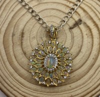 925 Argent Naturel Opale Zircon Pendentif Multi Opale De Feu Guérison Collier Opale Naturelle Zircon Bijoux avec Charme Pendentifs