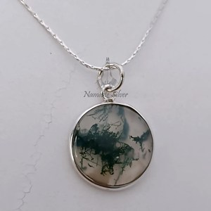Collier pendentif en argent sterling fait main avec agate mousse, bijoux bohèmes - Product Image 3