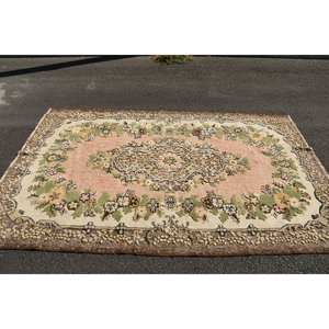 พรมขนสัตว์สีเบจสีชมพูคลาสสิกทำด้วยมือขนาด6.1x9.5ฟุตสไตล์ตุรกีทรงสี่เหลี่ยมผืนผ้าขนาดใหญ่แบบนามธรรมสำหรับทางเดินพรมยางสำหรับห้องห้องโถง - Product Image 4