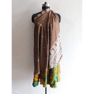 ชุดคลุมยาวผ้าไหมลายส่าหรีสไตล์วินเทจกระโปรงมีเข็มขัดผ้าไหมสไตล์โบฮีเมียนกระโปรงแบบส่าหรี - Product Image 4