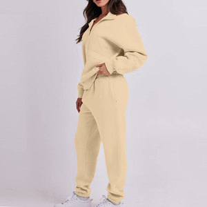 Ropa de entrenamiento para mujer, chándal de 2 piezas, chándal con cremallera, chándal para mujer, chándal hecho con algodón - Product Image 2