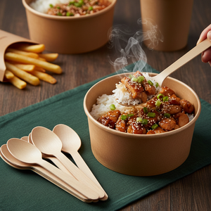 Cuillères en bois écologiques de 140 mm, biodégradables, en bois de bouleau, couverts jetables durables pour les restaurants - Product Image 3