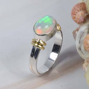 Belle bague de fiançailles en argent sterling 925 coupe ovale naturelle éthiopienne Welo pierre précieuse opale de feu réglage de lunette de haute qualité - Product Image 2