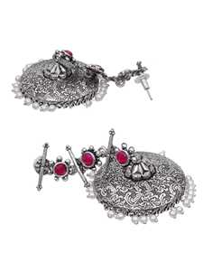 Pendientes Jhumki de aro de plata oxidada única de calidad superior Moda para mujer Directo del proveedor indio - Product Image 3