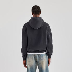Men 450 GSM French <b>Terry</b> Zip Up Hoodie Vintage Acid Wash Distressed Streetwear Custom Black Washed Casual <b>Bulk</b> Wholesale OEM - Product Image 4