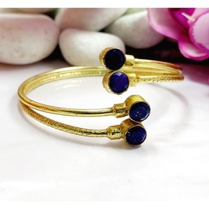 Brass Gold Plated Lapis Gemstone Fashion Cuff <b>Bracelets</b> - Product Image 2