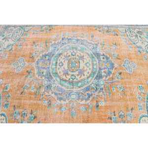 Tapis vintage 6,1x8,4 pieds, tapis turc en laine rayé orange et bleu - Product Image 5