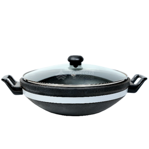 Kadai de arcilla artesanal con asa y tapa de vidrio | Olla de barro de fondo curvo (colores rojo y negro disponibles) - Product Image 2