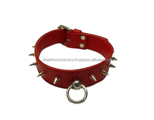 Leather BDSM Collar with O-<b>ring</b> Red with Spiked Studs Suitable Neck Circumference 14 to 18 inches Eternity Bondage <b>Black</b> Collar - Product Image 1
