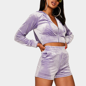 Conjunto de Sudadera con capucha de lana gruesa personalizada para mujer, chándal de longitud corta con pantalones de chándal, ropa de invierno de dos piezas - Product Image 5