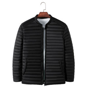 Custom Designer Men's Winter Puffer Jacket High Quality Canvas Stand <b>Waterproof</b> Quilted Bubble <b>Padded</b> <b>Coat</b> Zipper Closure - Product Image 1
