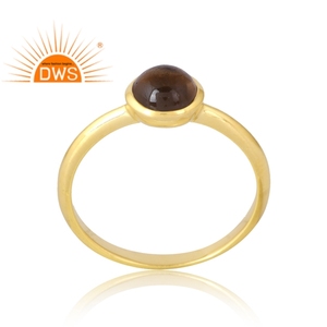 Anillo de piedras preciosas ahumadas naturales chapadas en oro de 18 quilates de Plata de Ley 925, fabricante de joyería fina Demi - Product Image 1