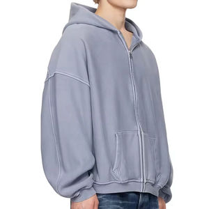 เสื้อฮู้ดดี้ทรงหลวมแบบดีไซเนอร์ ผ้าหนา ไซส์ใหญ่พิเศษ มีซิป เสื้อฮู้ดดี้โอเวอร์ไซส์ ล้างสี เสื้อฮู้ดดี้ผู้ชายสำหรับฤดูหนาว ผลิตโดยโรงงาน - Product Image 2