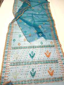 Offre Spéciale Deshi Dhakai VERT Jamdani Sharee Qualité Exportation pour Femme JAMDANI TISSU Bleu Doré Bleu Ciel du Bangladesh - Product Image 3