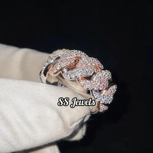 Anillo de enlace cubano helado para hombre, plata 925 con diamantes de moissanita VVS, probador de estilo Hip Hop, joyería aprobada - Product Image 1