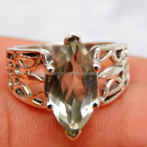 Anillo de bodas de plata de ley 925 de estilo clásico certificado CMA, bonitos anillos de moda de piedras preciosas de cuarzo amatista verde para mujer - Product Image 1