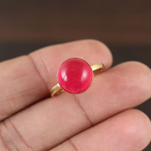 Trendy 925 Sterling Silver <b>Ring</b> Gold-Plated <b>Fashionable</b> Fine Jewelry With Natural Rhodonite Gemstone Bezel Setting For Weddings - Product Image 1