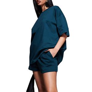 Ensemble 2 pièces décontracté pour femme en molleton de coton uni, col rond, short et sweat-shirt respirant, taille haute, idéal pour l'hiver - Product Image 3