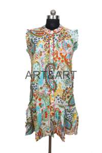 Vestido largo sin mangas de algodón puro indio, ecológico, lavable, estilo bohemio hippie, con estampado floral digital. - Product Image 2