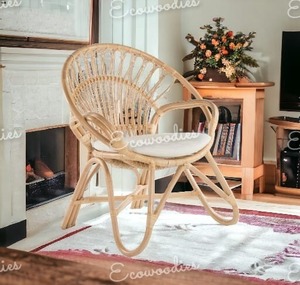 เก้าอี้หวายหวายหวายสำหรับสวนกลางแจ้งเก้าอี้หวายไม้ไผ่ผ่อนคลายพนักพิงทันสมัยดีไซน์บ้านสร้างสรรค์ - Product Image 1