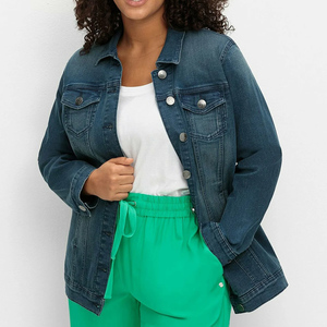 Lightweight Women's Jean Jackets Comfortable Fabric <b>Blue</b> Denim Spring Coat with Turn Down Collar Slim Design - Product Image 2