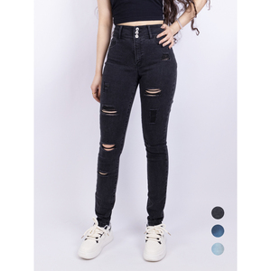 Paola Riboni Women's High Waisted Skinny Ripped <b>Denim</b> Jeans Full Length <b>Stretch</b> Pants Fashion Cut Out Style - Product Image 1