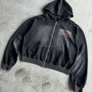 Fabricant de veste à glissière courte baggy délavé en coton personnalisé pour hommes Sweat à capuche à manches longues Zip Ups - Product Image 1
