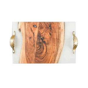 Plateau de service en bois fait à la main de couleur blanche naturelle avec des conceptions uniques pour la vente directe d'hôtel de cuisine de table ou d'utilisation à la maison - Product Image 6