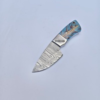 Cuchillo de Caza de Hoja Fija de Acero de Damasco Hecho a Mano, Mango de Piña, con Funda de Cuero Gratis