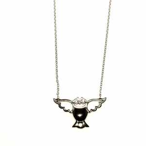 Collier en argent sterling 925 avec hibou et pierre blanche, chaînes plaquées rhodium tendance en forme d'animal et de cœur, idéal pour un cadeau - Product Image 1