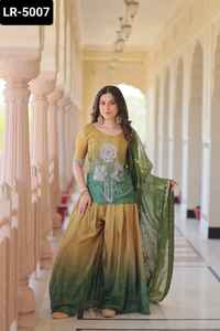 <b>Indian</b> Trendy Chinnon Print Rich Beads Embroidered work Heavy Designer Salwar Kameez Suit Tebby Silk With Heavy Work Dupatta - Product Image 3