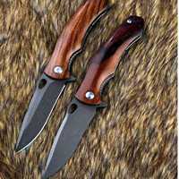 Couteau pliant Crucible Wootz Steel 60 HRC, traité thermiquement sous vide, manche en bois de fer du désert, 18 cm, ouverture par flipper, trou pour le pouce, couteau de poche