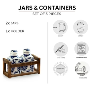 เหยือกและภาชนะใส่ของอเนกประสงค์ลายดอกไม้ mughal เซรามิกพร้อมชุดที่วางไม้2ชิ้นแบบสุญญากาศ - Product Image 4