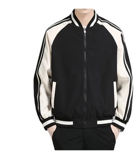 Wholesale Top Trending <b>Men</b> Canvas <b>Varsity</b> <b>Jacket</b> Single Button Contrast Sleeve Baseball Style Vintage Casual Thick Breathable - Product Image 3
