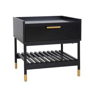 Table de chevet noire à un tiroir de luxe au design nordique moderne Mobilier de chevet pliable en bois pour chambre à coucher Ameublement de maison - Product Image 1
