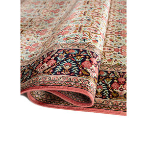Tapis en soie noués à la main Gulmarg, motif floral rose et vert menthe, rectangulaire 9x12, épaisseur de la pile 3-4 mm, pour la décoration de la maison et du salon - Product Image 2
