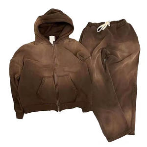 Ensembles de survêtements GSM 500 surdimensionnés avec fermeture éclair Stone Wash Design avec logo personnalisé pour l'hiver fabriqués par le vendeur - Product Image 1