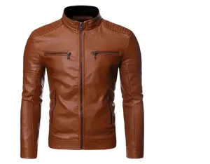 가을 겨울 도매 패션 남성 레이서 오토바이 고품질 가죽 후드 코트 블랙 브라운 재킷