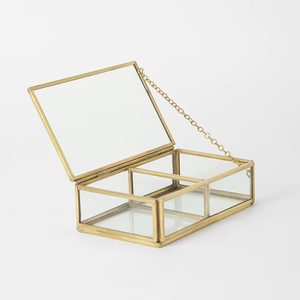 Metal And Glass Golden Finished Hand Made High Quality Decorative Luxury Jewellery Box for <b>Rings</b> Necklace & Pendant - Product Image 1